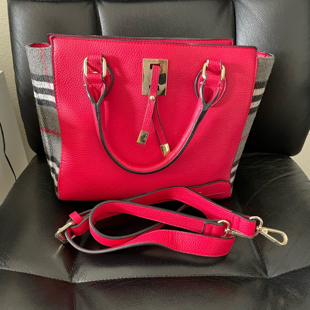 Charming Charlie Red and Gray Shoulder Bag